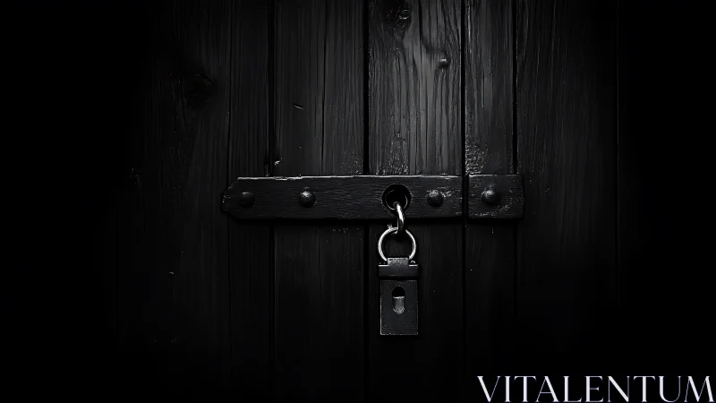 Midnight lock waits on shadowed wooden door of secrets.