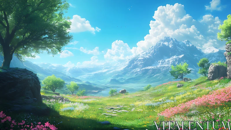 Springtime valley drifts toward storybook mountains of light