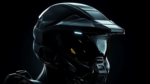 Sleek cybernetic combat helmet in dramatic rim lighting.