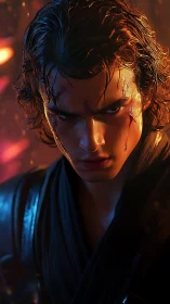 Cinematic warrior portrait with specular lighting dynamics.