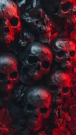 Stacked black skulls rendered with high-gloss red rim lighting