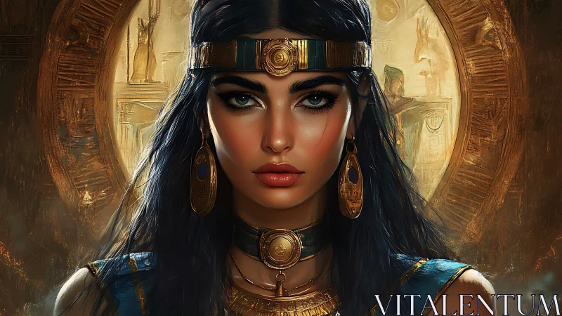 Golden-eyed desert queen framed in ancient sunlit bronze.