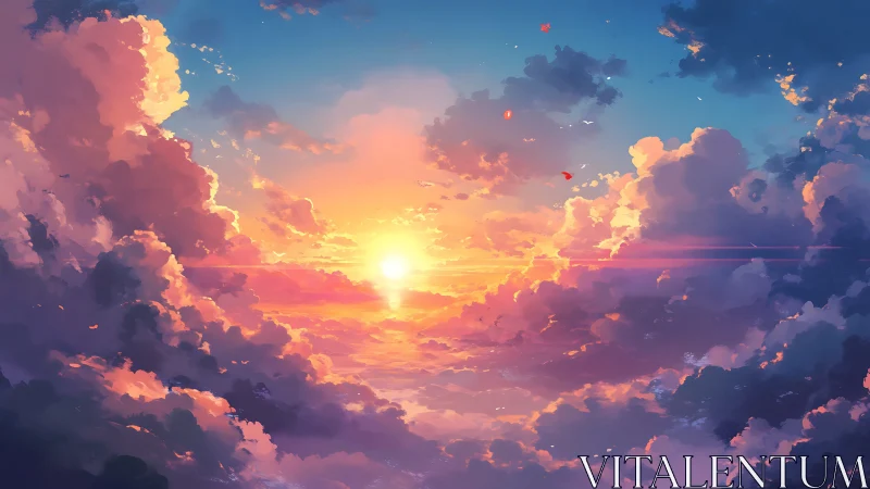 Sunlit clouds open a dreamy pastel path across the sky
