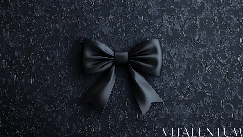 Black Silk Bow on Ornate Textured Surface with Dramatic Lighting