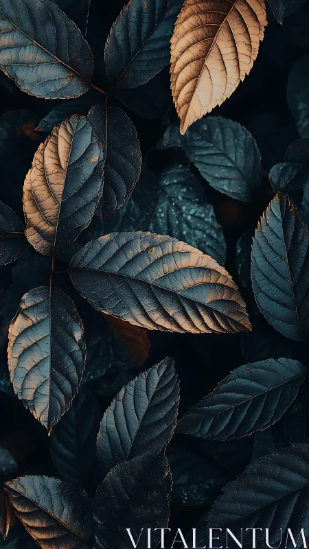 Copper toned foliage renders intricate venation under low key light