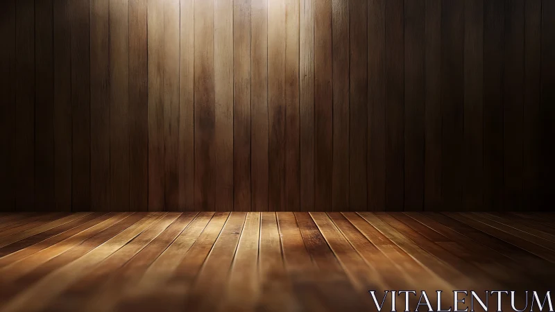 Warm spotlight on empty varnished hardwood interior stage