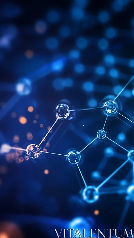 Abstract molecular network with blue and orange highlights.