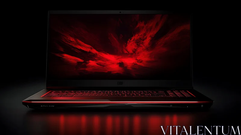 Sleek gaming laptop glowing with intense red backlight.