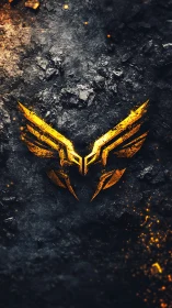 Molten winged helm emblem on fractured basalt field.