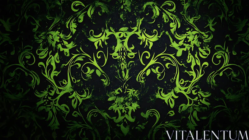 Green ornamental floral pattern forms dense symmetrical layout