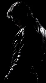 Brooding leather-clad silhouette in dramatic side light.