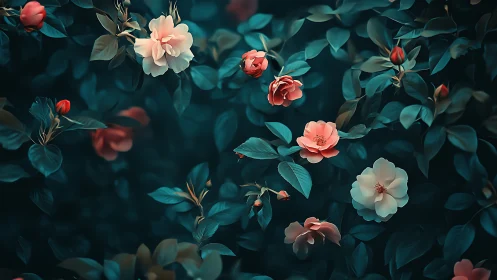 Floral Arrangement with Teal Foliage and Pink Rose Bloom
