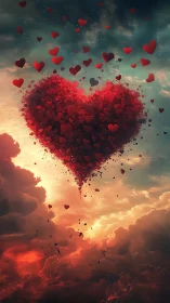 Colossal Heart Ascends Through Sunset Clouds.