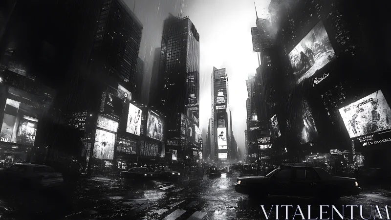 Neon rainstorm crowns a brooding midnight megacity intersection.