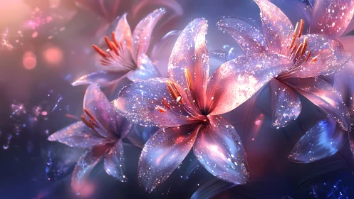 Luminescent lilies with particle effects and gradient lighting