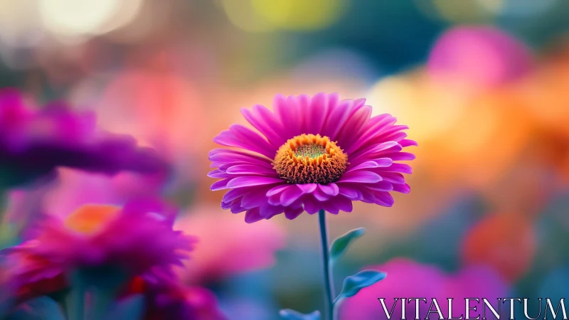 Magenta Gerbera Daisy in Soft Focus Garden.