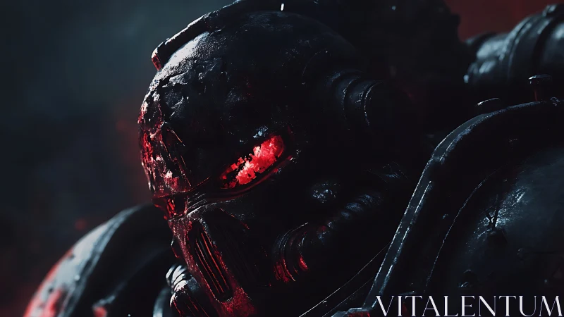 Armored sci fi warrior in molten black exosuit armor.