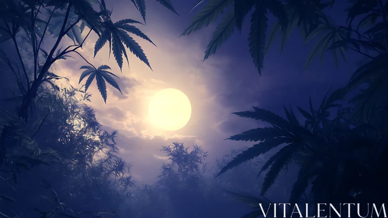 Lunar backlighting defines dense tropical foliage silhouettes