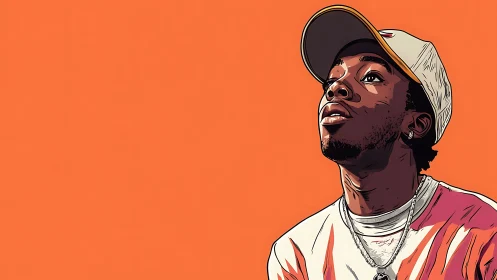 Sunlit gaze on neon orange sky, a quiet storm of style.