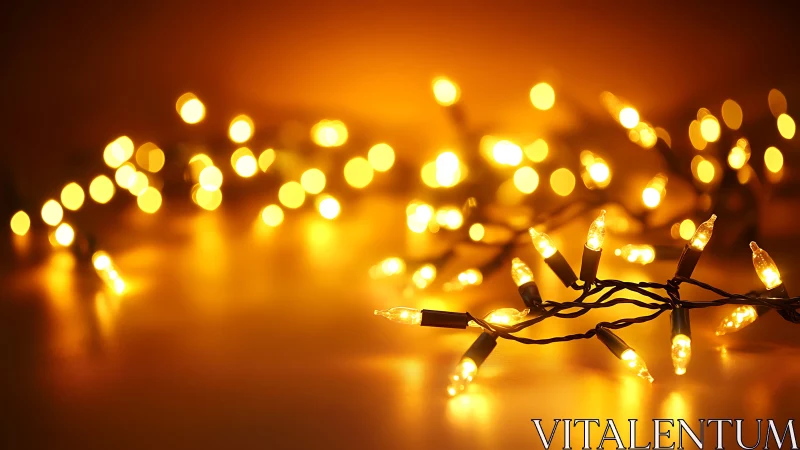Warm golden string lights glowing on soft blurred background.