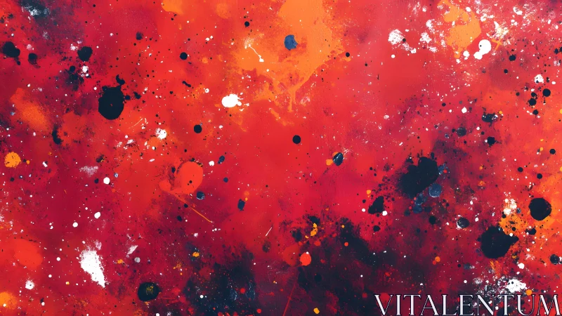 Dynamic Abstract Red Painting with Bold Paint Splatters.