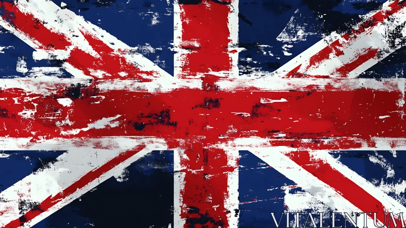 Distressed Union Jack rendered as bold abstract digital flag
