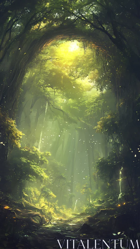 Luminous Forest Tunnel. Ethereal Woodland Passage.
