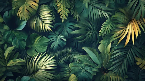 Whispering jungle leaves weaving a deep emerald hush.