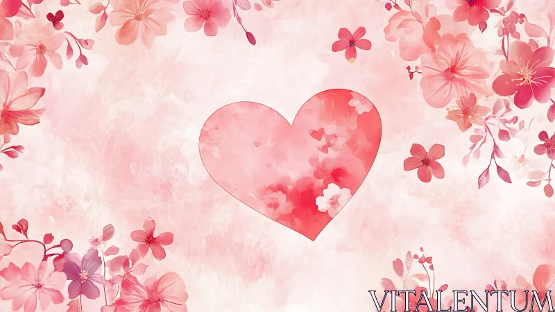 Central Heart Shape with Pink Floral Border Composition