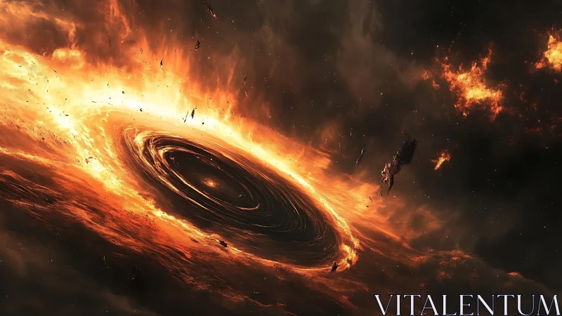 Blazing cosmic vortex swirls with radiant, otherworldly fire