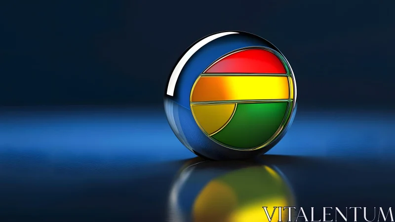 Glossy Chrome-Inspired 3D Sphere Logo on Blue Gradient Background.