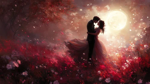 Midnight Embrace: Two Souls Kissing Beneath Lunar Glow.