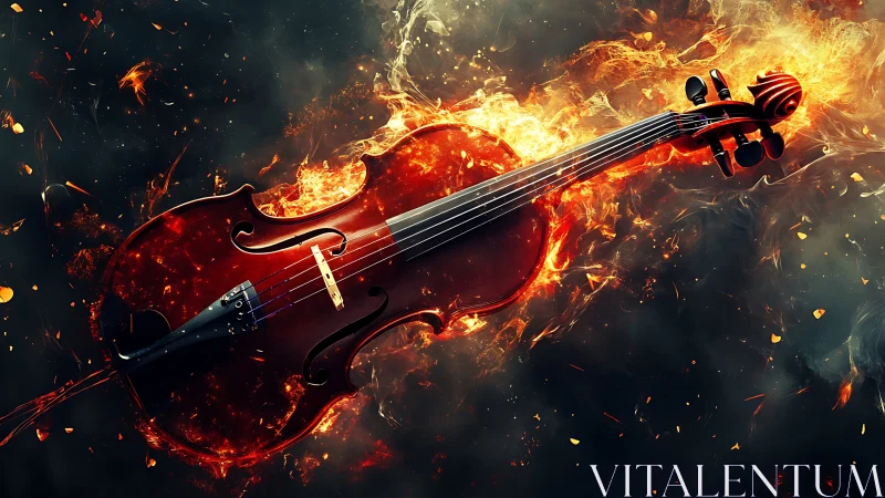 Fiery violin floats through swirling sparks and glowing smoke