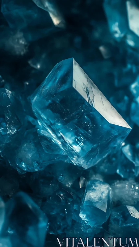 Macro study of translucent blue cubic crystals in shallow focus