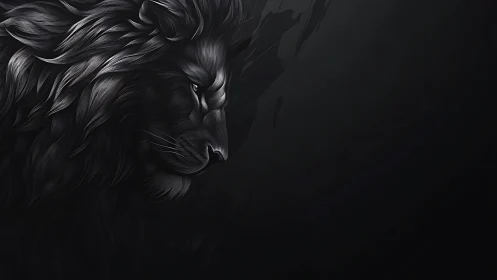 Monochrome vector lion profile with sculpted filament mane.