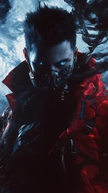 Cybernetic rogue in red coat emerges from digital shadows