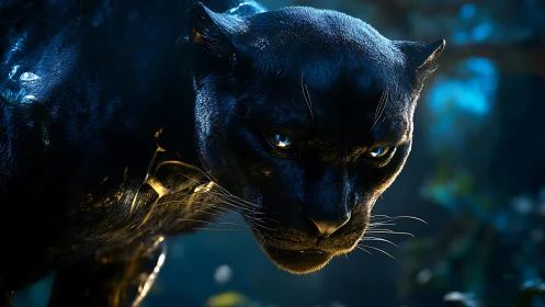 Black Panther Portrait with Golden Accents.
