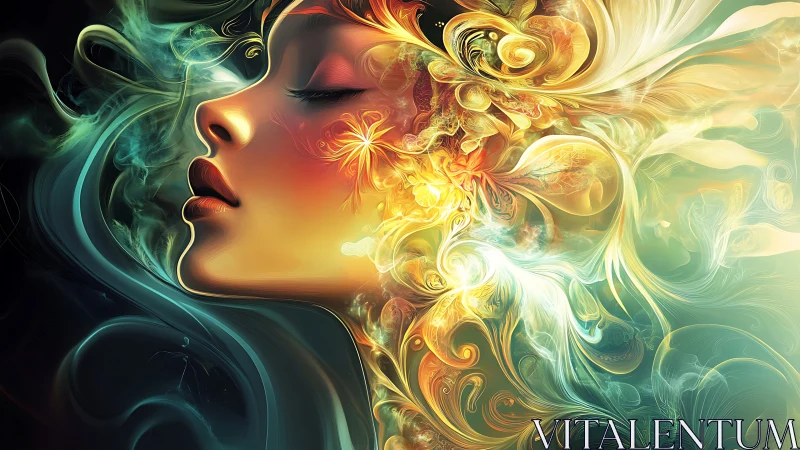 Dreambound muse exhales galaxies of luminous floral light