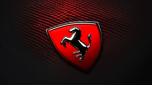 Prancing black stallion crest blazing over molten red mesh.