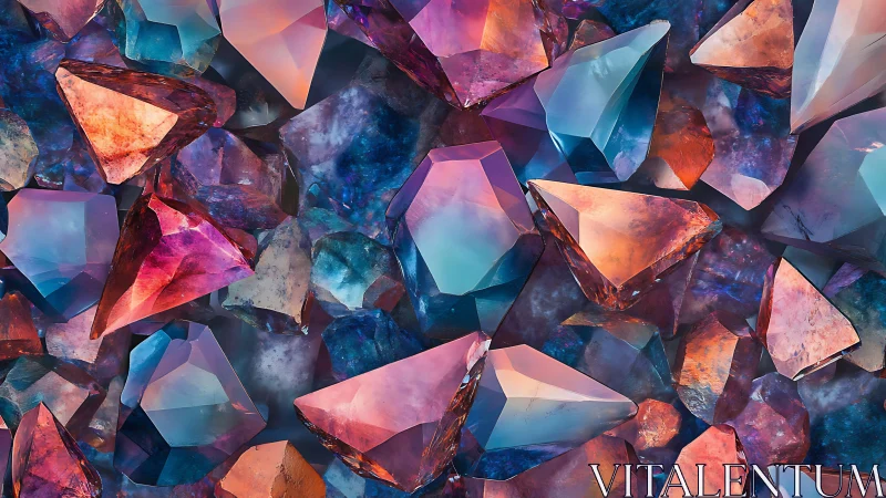 Multicolored faceted crystal cluster in close-up view.