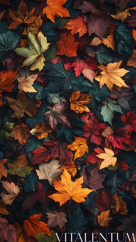 Autumn maple leaves scattered in dense layered pattern.