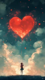 Luminous Heart Balloons Drift Through Dreaming Skies.