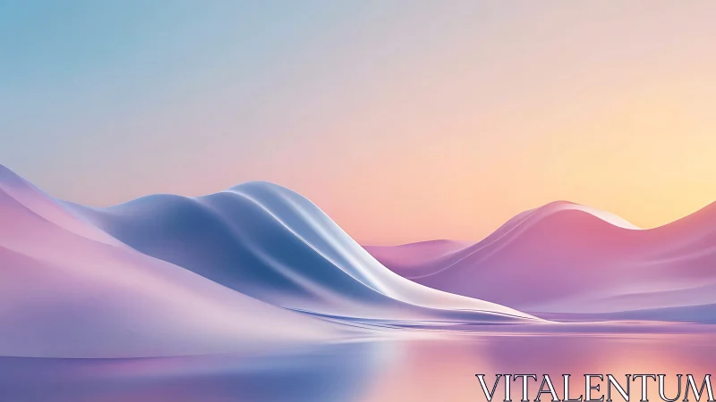 Soft pastel dunes glow under a serene digital sunrise.