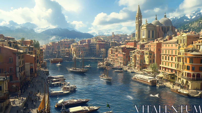 Mediterranean harbor city with boats and hillside architecture.