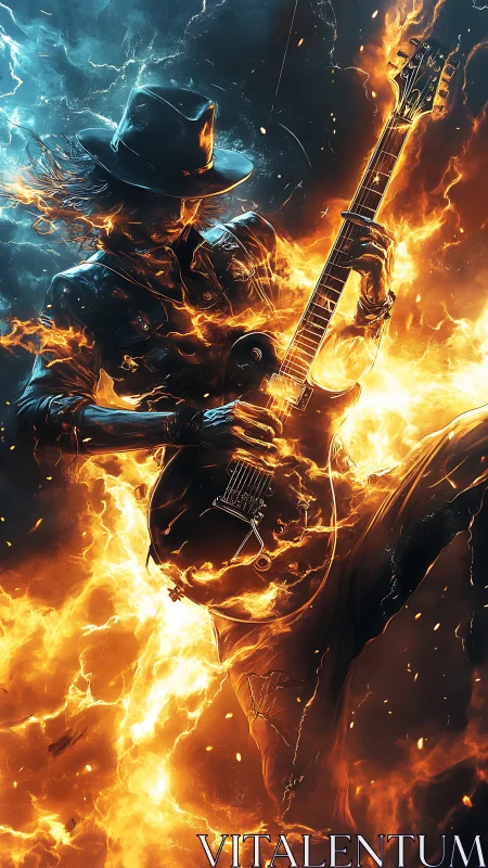 Inferno guitarist shreds through stormfire and electric night.