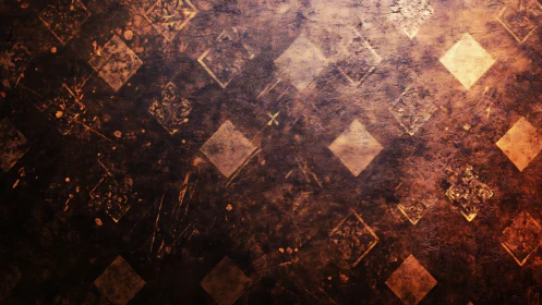 Burnished diamond lattice over distressed bronze field.