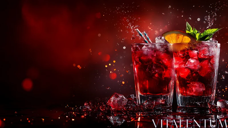 Vibrant Red Cocktails Splash with Refreshing Appeal.