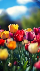 Radiant Tulip Garden Bathed in Golden Spring Sunlight