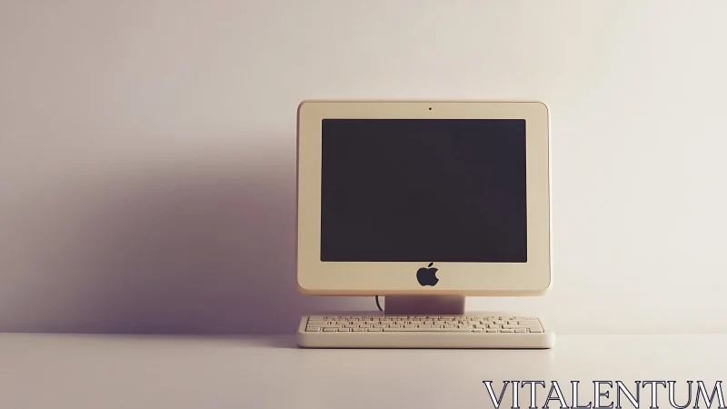 Minimalist frontal view of vintage all‑in‑one desktop computer