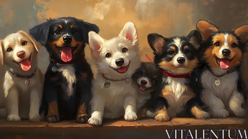 Joyful puppy lineup sharing wide smiles and bright eyes.